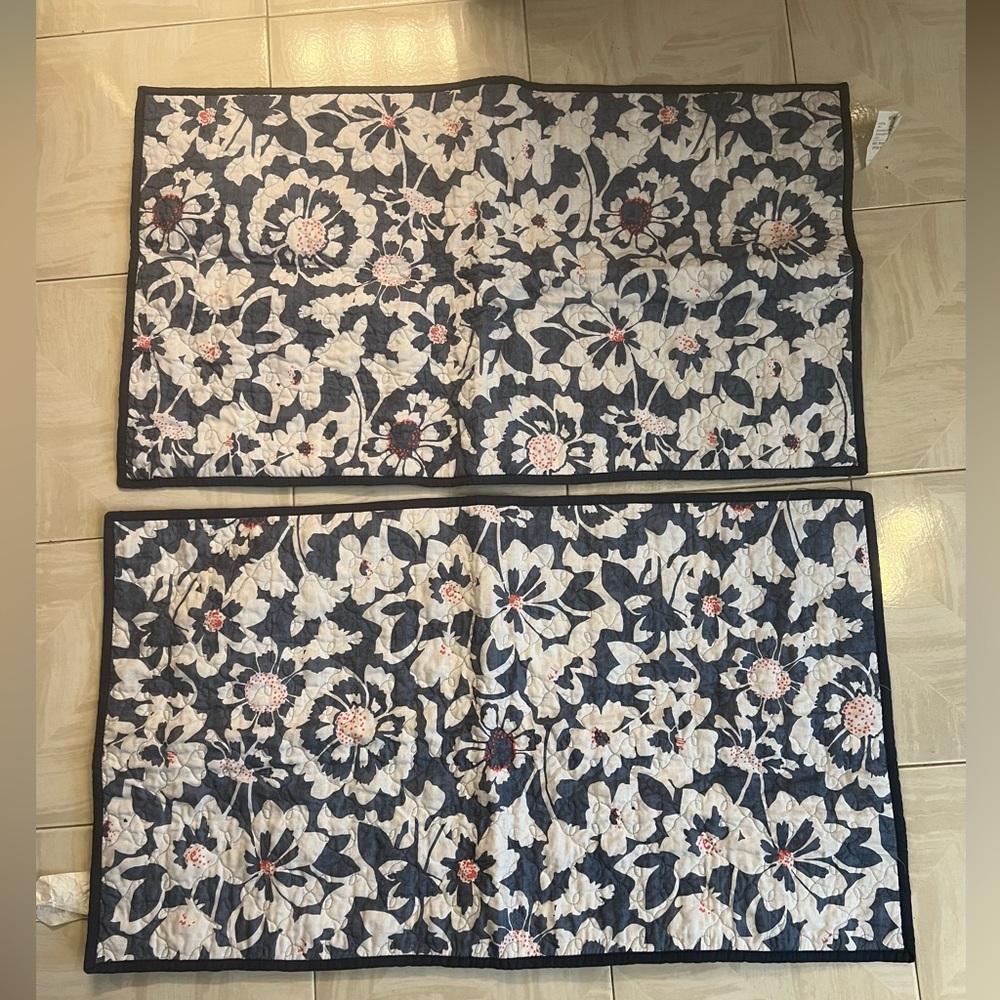 The Big One Blue and White Flower Patterned Quilted Pair of Pillow Shams